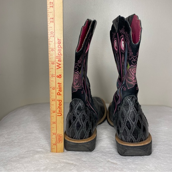 Ariat Rodeobaby Rocker Cowboy Boots Leather Suede Floral Black Pink Size 9 - Picture 8 of 14